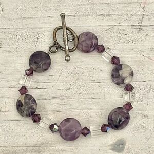 Amethyst silver crystal beaded bracelet